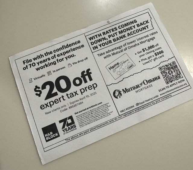 A picture of some advertising included with my tax documentation
