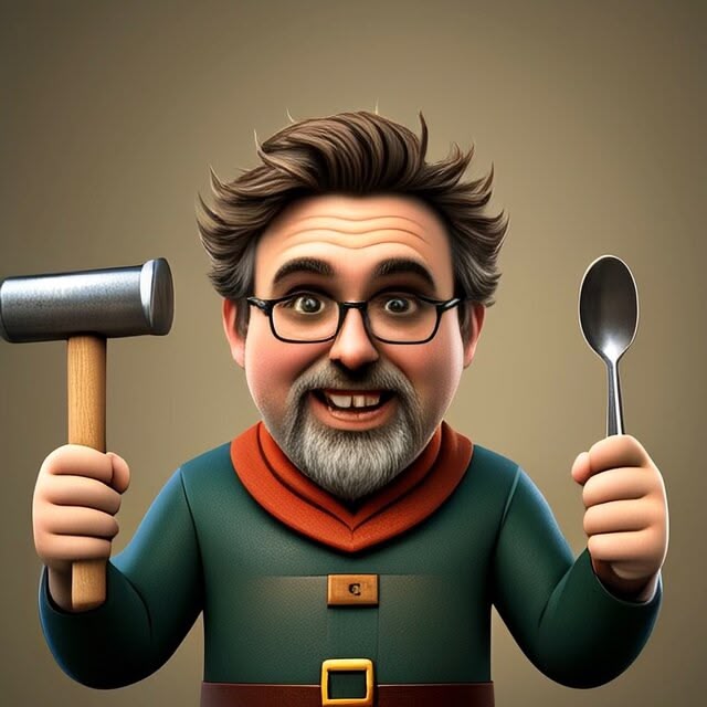 I... I don't know, me, holding a spoon and a hammer. God it's awful.