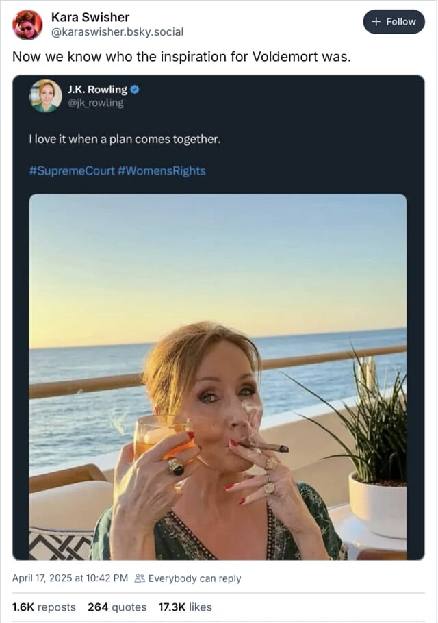 A disfigured witch choking down a cigar looking like a trollip
