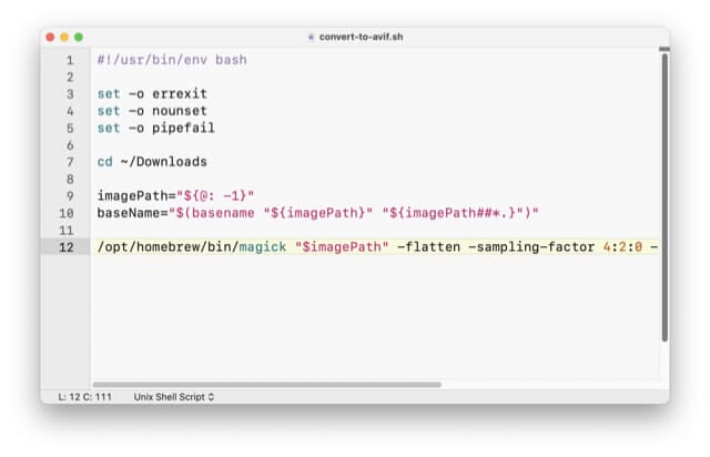 A picture of a shell script, open in BBEdit